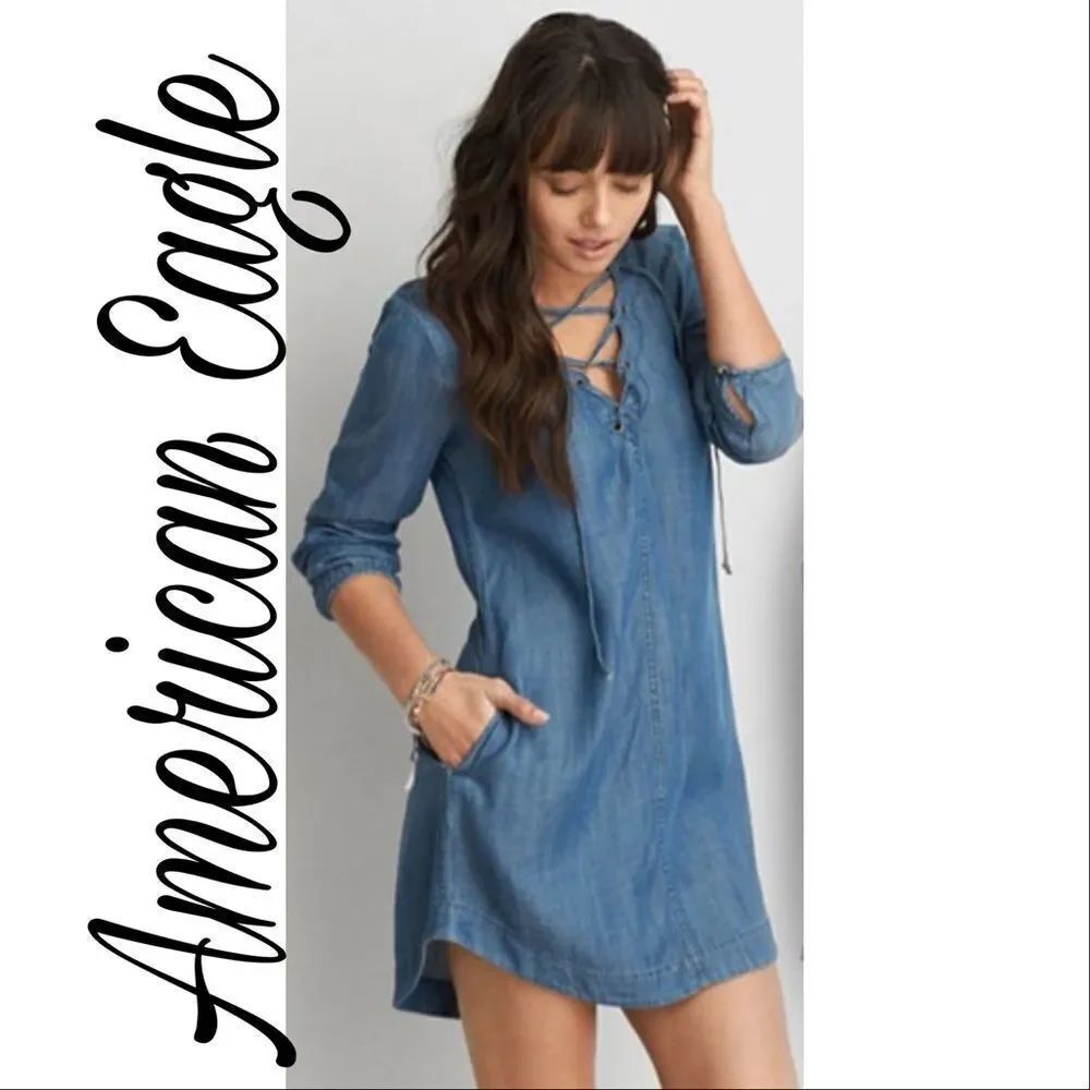 ✨HP✨AEO Lace-Up Denim Dress✨